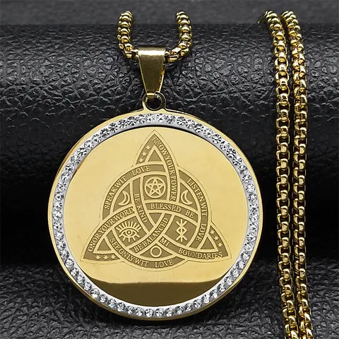 Vintage Stainless Steel Trinity Knot Pendant Necklace Mystical Pentagram Sun Moon All Seeing Eye Jewelry For Unisex