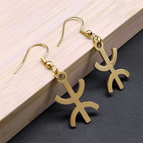 Ethnic Amazigh Berber Yaz Symbol Drop Earrings For Women Stainless Steel North African Geometric Jewelry Gift