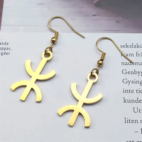 Ethnic Amazigh Berber Yaz Symbol Drop Earrings For Women Stainless Steel North African Geometric Jewelry Gift