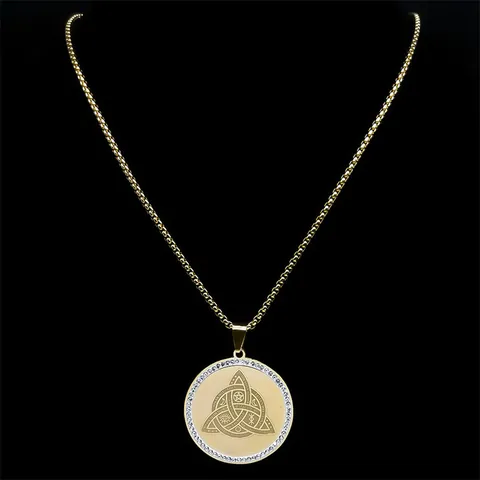 Vintage Stainless Steel Trinity Knot Pendant Necklace Mystical Pentagram Sun Moon All Seeing Eye Jewelry For Unisex