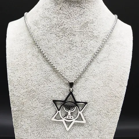 Stainless Steel Menorah Star Of David Hexagram Pendant Necklace Hip Hop Religious Jewelry For Men Women Vintage Hollow Out