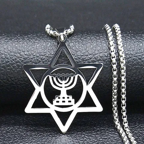 Stainless Steel Menorah Star Of David Hexagram Pendant Necklace Hip Hop Religious Jewelry For Men Women Vintage Hollow Out
