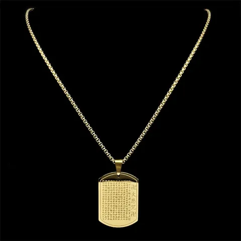 Stainless Steel Religious Sutra Pendant Necklace Vintage Buddhist Scripture Double Sided Engraving Dog Tag Jewelry Gift