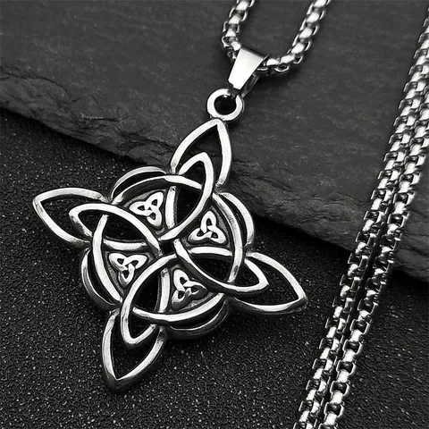Vintage Edelstahl Wikinger Keltischer Knoten Anhänger Halskette Für Herren Damen Hip Hop Hexenknoten Schmuck Mit Vierkantkette