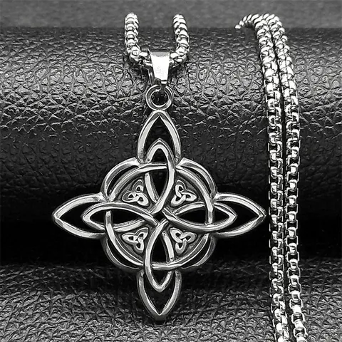 Vintage Edelstahl Wikinger Keltischer Knoten Anhänger Halskette Für Herren Damen Hip Hop Hexenknoten Schmuck Mit Vierkantkette