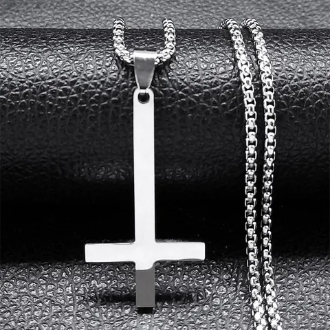Stainless Steel Inverted Cross Pendant Necklace Gothic Punk Inverted Cross Jewelry For Men Women Daily Accessory Wear