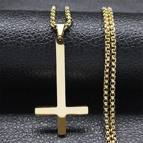 Stainless Steel Inverted Cross Pendant Necklace Gothic Punk Inverted Cross Jewelry For Men Women Daily Accessory Wear