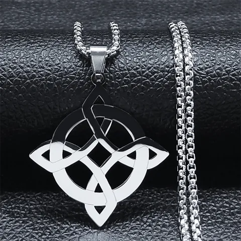 Stainless Steel Celtic Knot Necklace For Women Men Vintage Witch's Knot Pendant Necklace Geometric Hollow Out Jewelry Gift