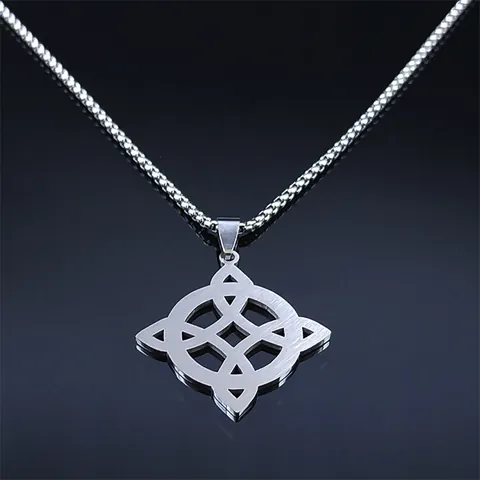 Stainless Steel Celtic Knot Necklace For Women Men Vintage Witch's Knot Pendant Necklace Geometric Hollow Out Jewelry Gift