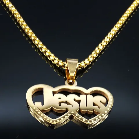 Collier Pendentif Coeur Jesus en Acier Inoxydable pour Femmes Hommes Bijoux Religieux Plaque Or Argent Chaîne Vénitienne