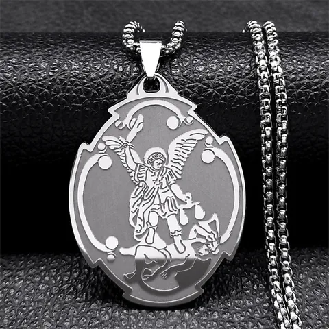 Saint Michael Archangel Protection Pendant Necklace For Men Women Stainless Steel Religious Box Chain Blessing Jewelry Gift