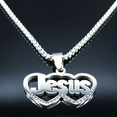 Collier Pendentif Coeur Jesus en Acier Inoxydable pour Femmes Hommes Bijoux Religieux Plaque Or Argent Chaîne Vénitienne