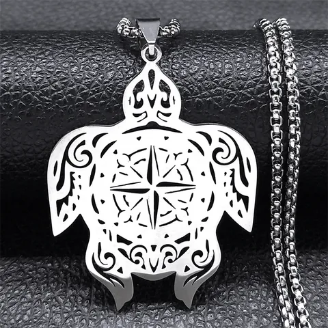 Collana Vintage in Acciaio Inossidabile Con Pendente a Tartaruga Marina e Bussola Motivo a Stella Vuoto Catena Veneziana Argento Gioielli Uomo Donna