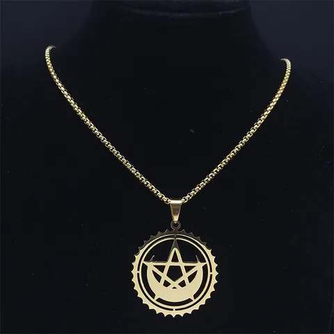 Pentagram Crescent Moon Stainless Steel Pendant Necklace Gold Hollow Occult Witchy Jewelry For Men Women Daily Party Accessory