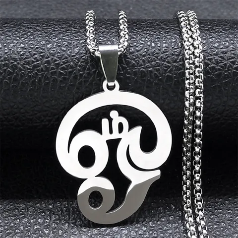 Collar Con Colgante Religioso Símbolo Tamil Om de Acero Inoxidable Joyería Espiritual Para Hombres Mujeres Cadena de Caja Minimalista