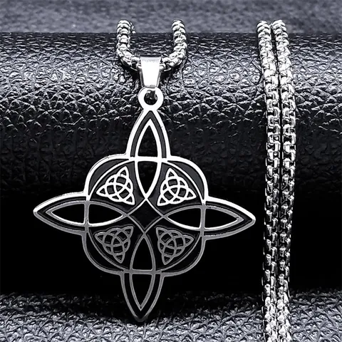 Edelstahl Keltischer Knoten Anhänger Halskette Für Damen Herren Hexenknoten Geometrisch Hohl Boxkette Schmuck Geschenk
