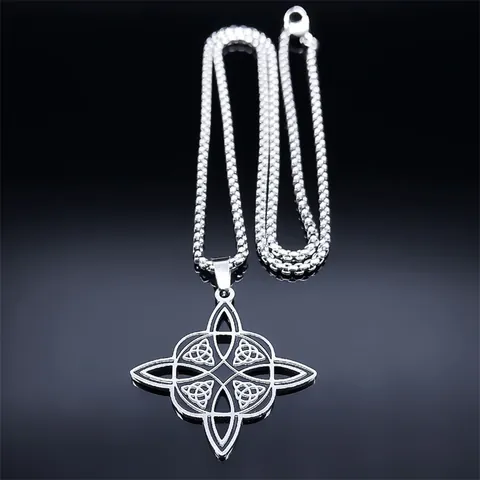 Edelstahl Keltischer Knoten Anhänger Halskette Für Damen Herren Hexenknoten Geometrisch Hohl Boxkette Schmuck Geschenk
