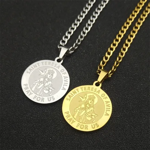 Hl Teresa Von Avila Edelstahl Anhänger Halskette Religiöser Gebetsschmuck Für Herren Damen Gold Silber Panzerkette Medaille