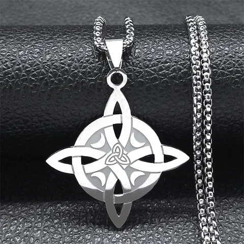 Stainless Steel Celtic Witch's Knot Pendant Necklace Moon Triquetra Geometric Box Chain Gothic Vintage Jewelry Gift For Men Women