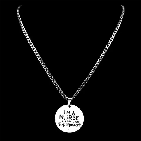 Stainless Steel Nurse Necklace Engraved Round Pendant Curb Chain For Medical Professionals Women Men Jewelry Gift