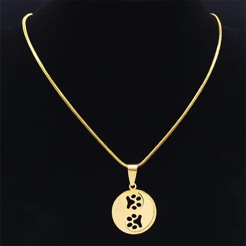 Stainless Steel Yin Yang Paw Print Pendant Necklace Hollow Round Cat Dog Paw Snake Chain Necklaces For Pet Lover Unisex Jewelry