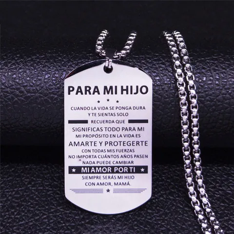Collar con Colgante Placa de Acero Inoxidable Español Para Mi Hijo Cita Inspiradora Joyería Personalizada Regalo Madre Hijo