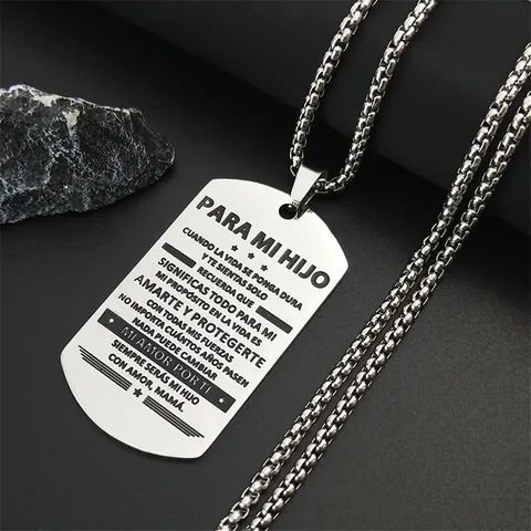 Collar con Colgante Placa de Acero Inoxidable Español Para Mi Hijo Cita Inspiradora Joyería Personalizada Regalo Madre Hijo