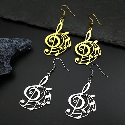 Stainless Steel Music Note G-Clef Pendant Necklace And Earrings Vintage Artistic Jewelry For Women Men Unisex Gift