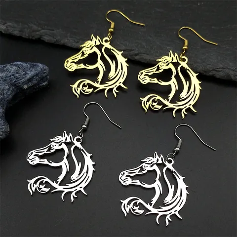 Minimalist Stainless Steel Hollow Horse Head Jewelry Set Necklace Earrings For Women Vintage Animal Pendant Necklace Gold Silver Fashion Jewelry