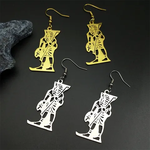 Stainless Steel Ancient Egyptian Pharaoh Pendant Necklace Earrings Jewelry Set Gold Silver Hip Hop Men Women Ankh Jewelry