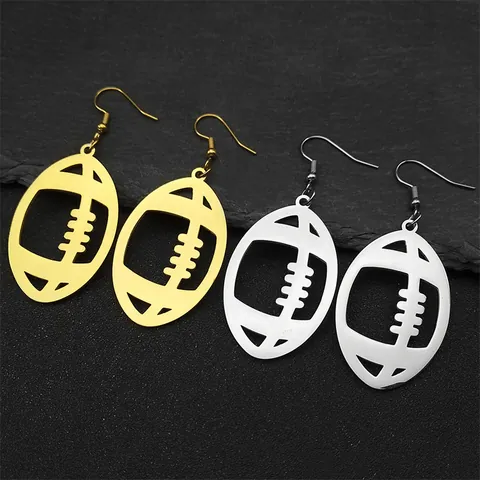 Stainless Steel Hollow Out American Football Pendant Necklace Earrings Jewelry Set For Men Women Sporty Vintage Jewelry