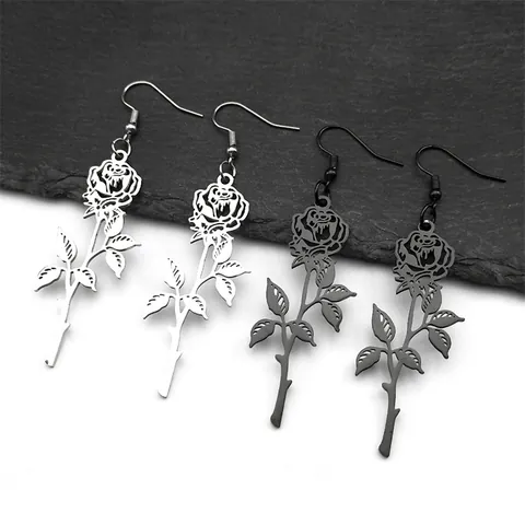 Collier Et Boucles D'oreilles Rose En Acier Inoxydable Pendentif Gothique Hiphop Évidé Pour Hommes Femmes Bijoux Punk