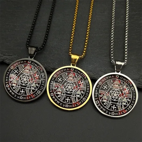 Collier Pendentif Sceau De Salomon En Acier Inoxydable Pour Hommes Femmes Hip Hop Amulette Religieuse Alpha Omega Bijoux En Verre Longue Chaîne