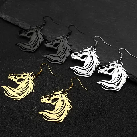 Vintage Stainless Steel Horse Head Jewelry Set Hollow Out Animal Pendant Necklace Earrings For Unisex Daily Party Fashion Accessories