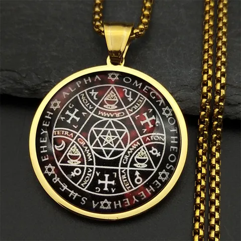Collier Pendentif Sceau De Salomon En Acier Inoxydable Pour Hommes Femmes Hip Hop Amulette Religieuse Alpha Omega Bijoux En Verre Longue Chaîne