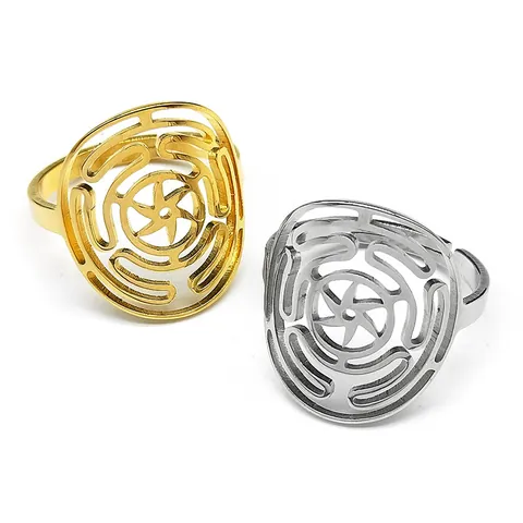 Vintage Stainless Steel Hecates Wheel Strophalos Ring Women Men Gothic Hollow Labyrinth Star Adjustable Open Jewelry Ring