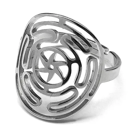 Vintage Stainless Steel Hecates Wheel Strophalos Ring Women Men Gothic Hollow Labyrinth Star Adjustable Open Jewelry Ring