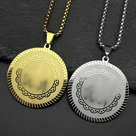Collana con Pendente Rotondo in Acciaio Inossidabile Vintage Calligrafia Araba Allah Catena Box Hip Hop Gioielli Uomo Donna