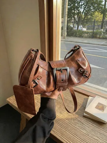 Γυναικεία Vintage Hobo Τσάντα Ώμου Και Μίνι Πορτοφόλι Από Τεχνητό Δέρμα Moto Τσάντα Μασχάλης Με Πόρπη Πριτσίνια Ρετρό Τσάντα