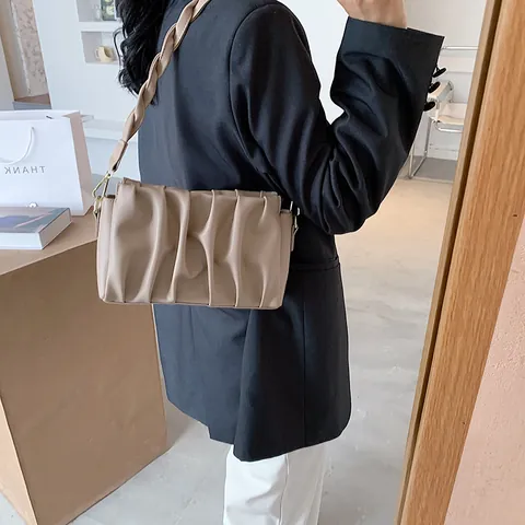 Damen Fashion Plissee PU Leder Cloud Bag Mit Geflochtenem Griff Gold Hardware Minimalistische Schultertasche Abendtasche