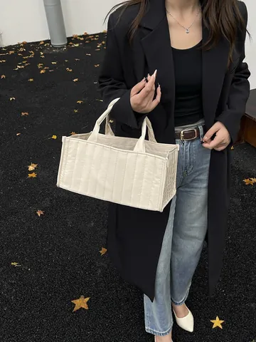 Large Capacity Quilted Nylon Tote Bag Women Mother Baby Diaper Caddy Organizer Commuter Handbag With Internal Compartments