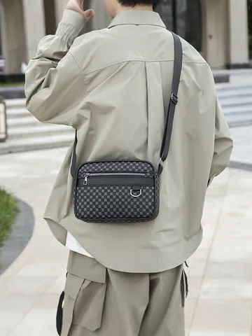 Men's Waterproof PU Leather Crossbody Bag Fashion Business Messenger Bag Multi-layer Large Capacity Shoulder Bag Casual Travel