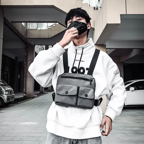 Unisex Techwear Tactical Chest Bag Streetwear Multi-pocket Oxford Cloth Workwear Vest Bag Adjustable Shoulder Strap Bag