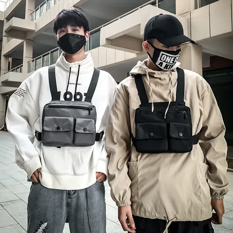 Unisex Techwear Tactical Chest Bag Streetwear Multi-pocket Oxford Cloth Workwear Vest Bag Adjustable Shoulder Strap Bag