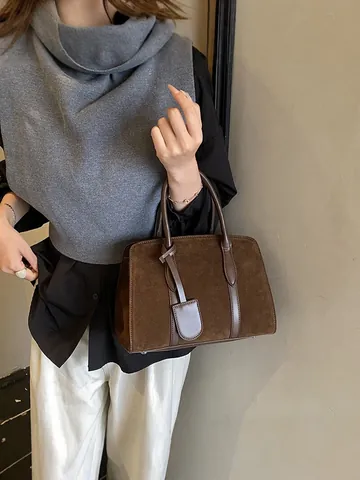 Vintage Wildleder Patchwork Handtasche Für Damen Große Kapazität Retro Schulter Umhängetasche Urban Einfache Pendeltasche Tote Bag