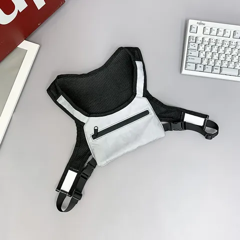 Streetwear Tactical Chest Rig Bag Men Women Techwear Nylon Mesh Reflective Multi-pocket Outdoor Running Vest Hip Hop Bag