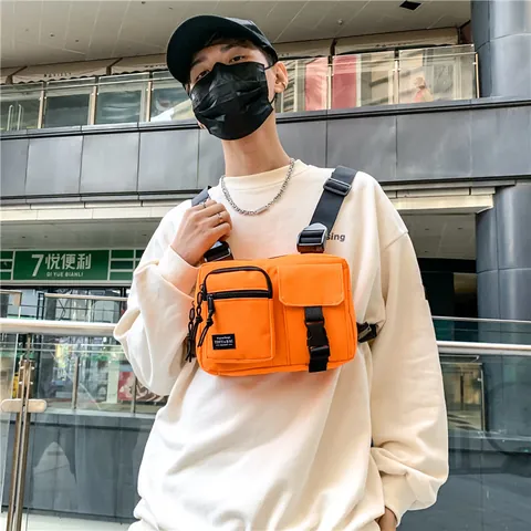Tactical Techwear Chest Bag For Men Women Streetwear Hip Hop Functional Vest Bag Multi Pocket Oxford Cloth Adjustable Buckle Utility Pack