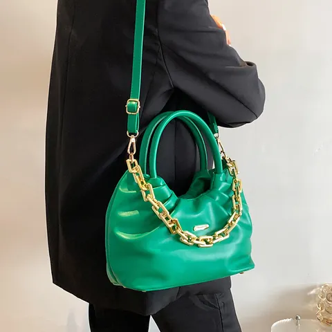 Women Pleated Cloud Shoulder Bag PU Leather Gold Chain Decoration Minimalist Crossbody Bag For Daily Commute Fashion Handbag