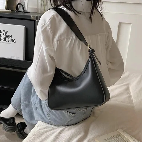 Bolso De Axila Minimalista De Cuero PU Para Mujer Color Sólido Hobo Bolso De Hombro Correa Ajustable Moda Callejera Bolso Diario