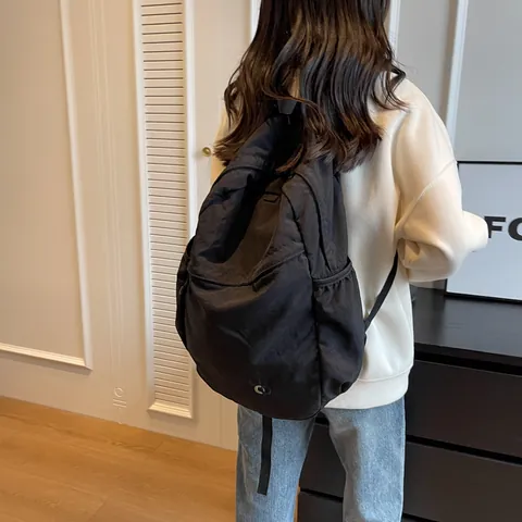 Women Minimalist Nylon Backpack Large Capacity Solid Color School Bag For Girls Casual Urban Travel Daypack